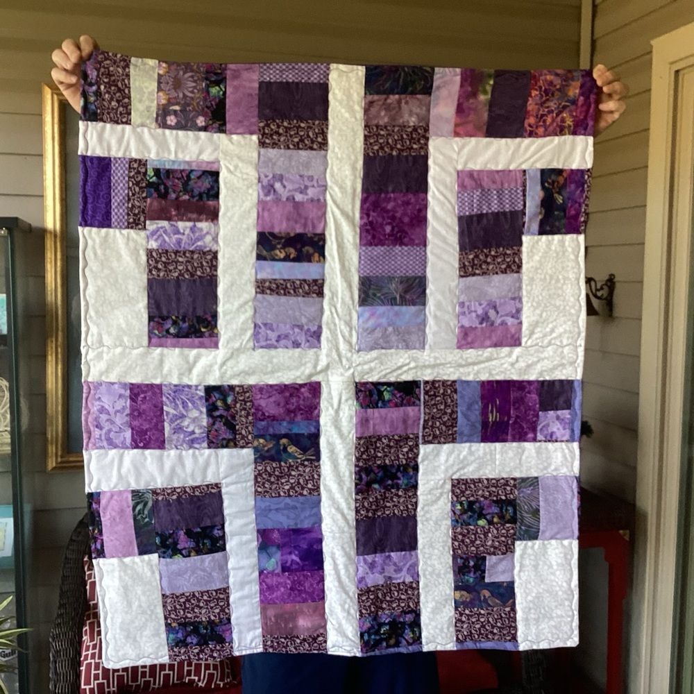 NWT. Handcrafted Purple and White Patchwork Quilt